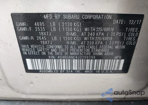 2018 Subaru Outback 2.5I Limited from USA, damaged, VIN 4S4BSANC4J3288399